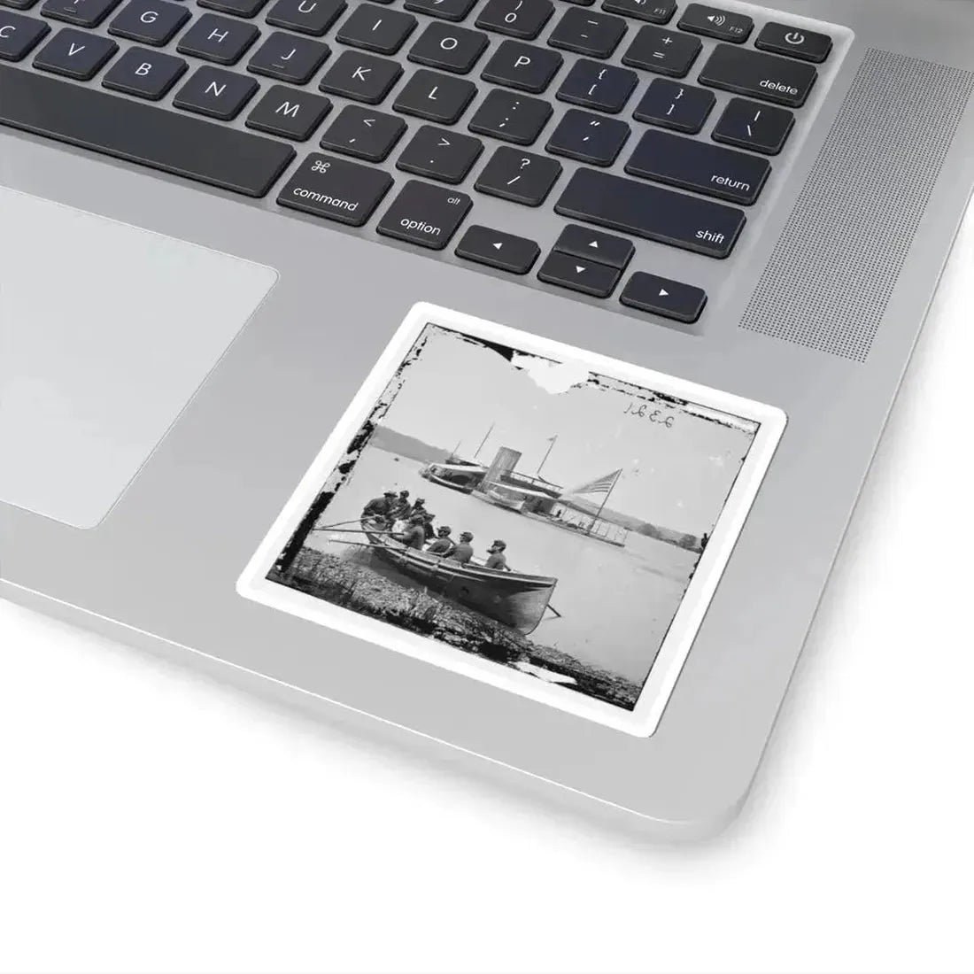 James River, Va. Monitor U.S.S. Onondaga; Soldiers in Rowboat in Foreground (U.S. Civil War) STICKER Vinyl Kiss-Cut Decal - The Sticker Space
