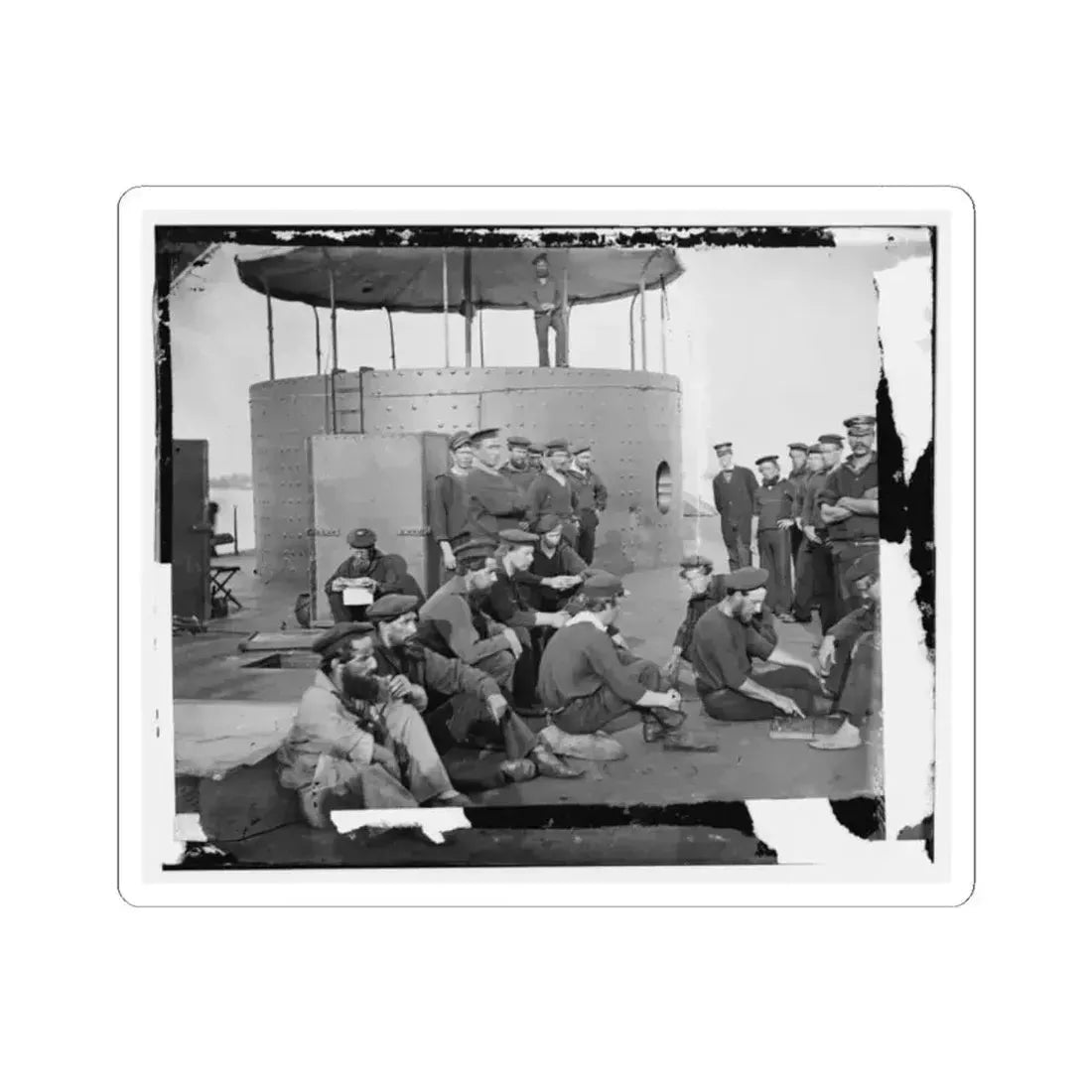 James River, Va. Sailors Relaxing on Deck of U.S.S. Monitor (U.S. Civil War) STICKER Vinyl Kiss-Cut Decal 2 Inch White - The Sticker Space