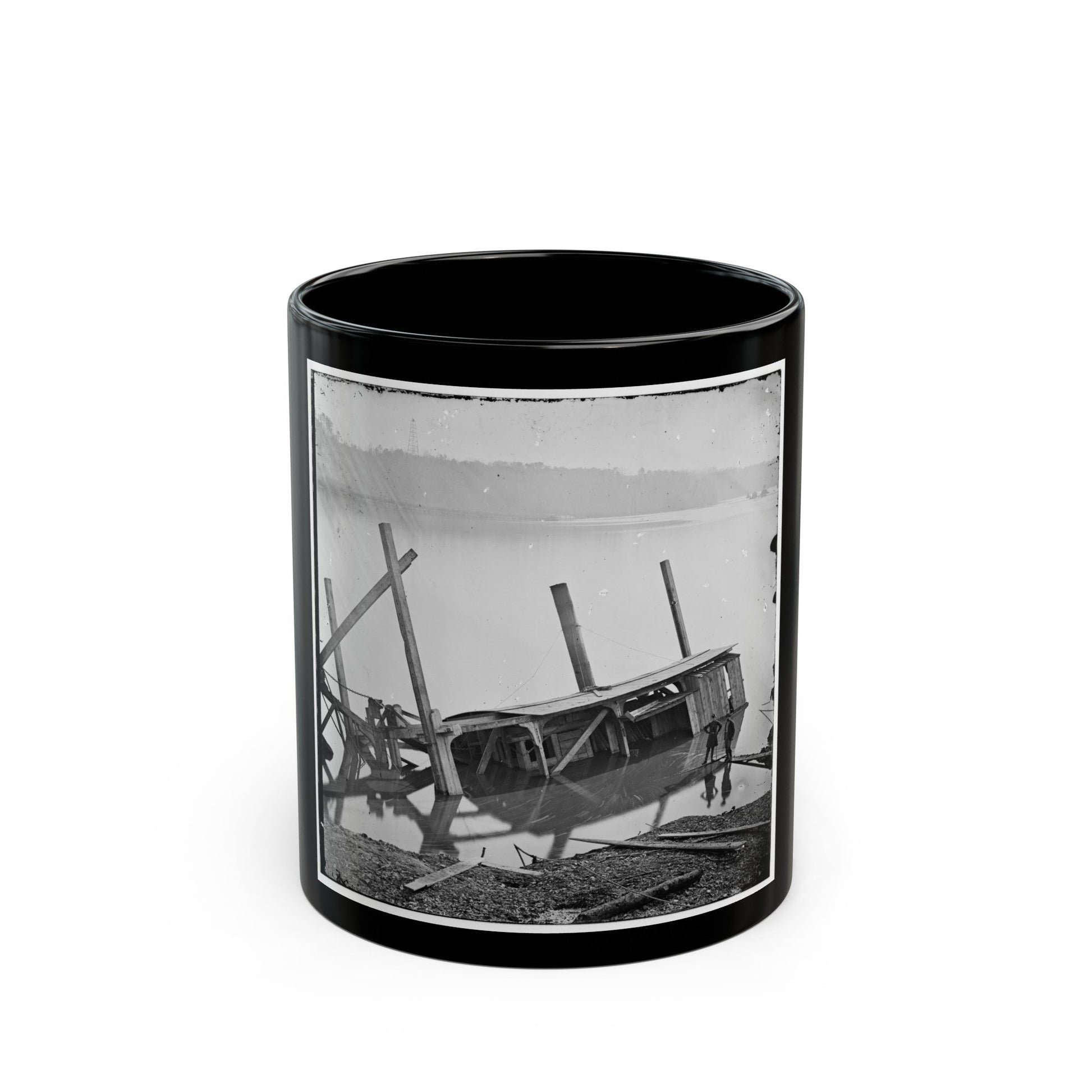 James River, Va. Butler's Dredge-Boat, Sunk By A Confederate Shell On Thanksgiving Day, 1864 (U.S. Civil War) Black Coffee Mug-11oz-The Sticker Space