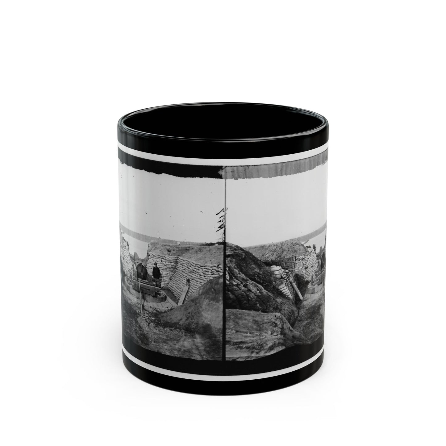 James River, Va. Confederate Gun Emplacement At Howlett House, Trent's Reach (U.S. Civil War) Black Coffee Mug-11oz-The Sticker Space