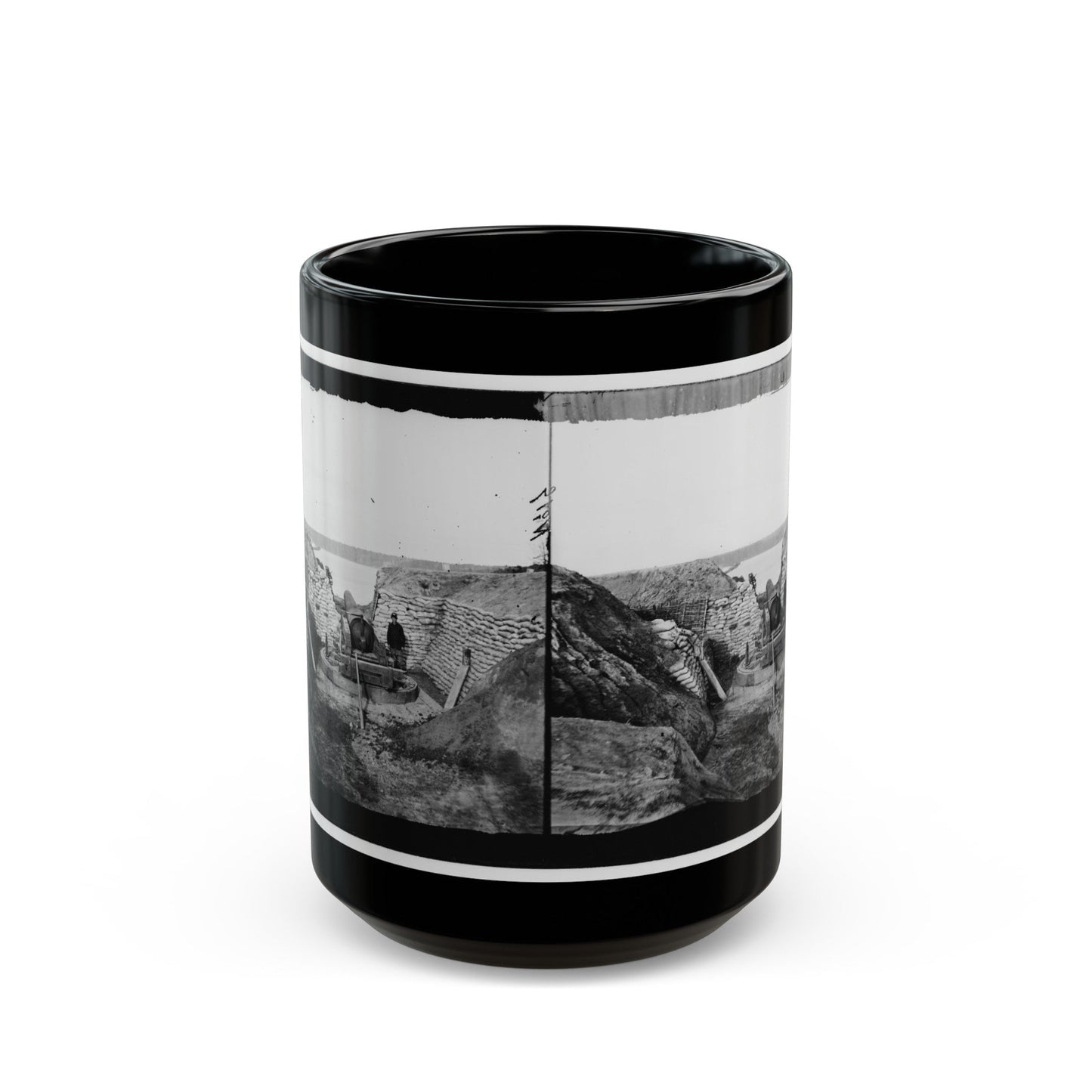 James River, Va. Confederate Gun Emplacement At Howlett House, Trent's Reach (U.S. Civil War) Black Coffee Mug-15oz-The Sticker Space