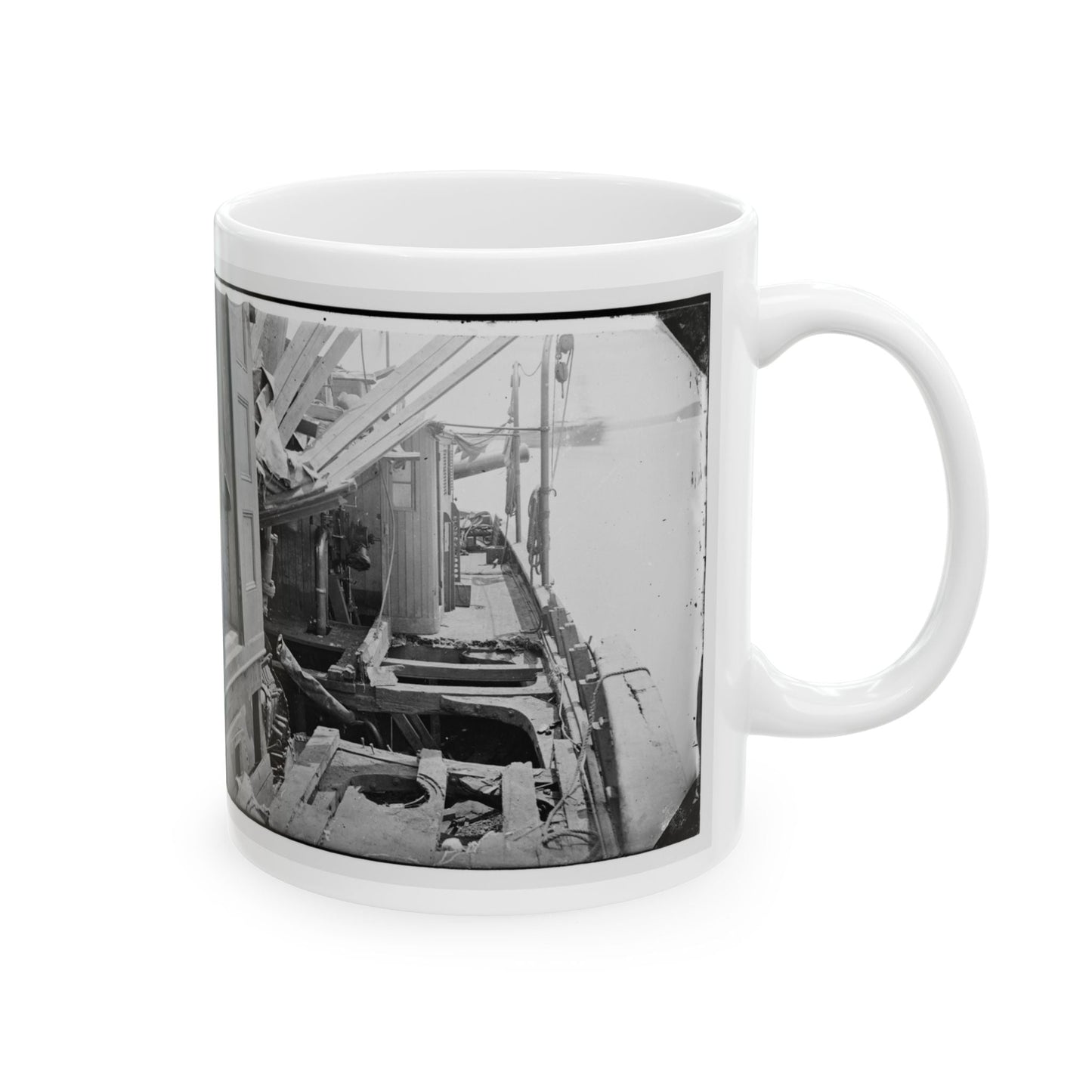 James River, Va. Deck Of Confederate Gunboat Teaser, Captured By U.S.S. Maratanza, Showing Damage From Shell Fire (U.S. Civil War) White Coffee Mug