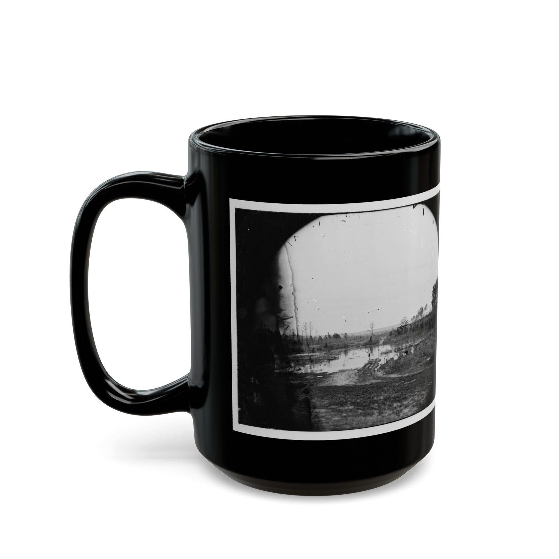 James River, Va. Point Where Army Of The Potomac Crossed In June 1864 (Wyanoke Wharf ) (U.S. Civil War) Black Coffee Mug-The Sticker Space