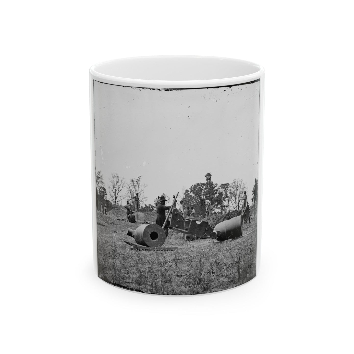 James River, Va. Work Party And Mortars At Butler's Crow's Nest (U.S. Civil War) White Coffee Mug-11oz-The Sticker Space