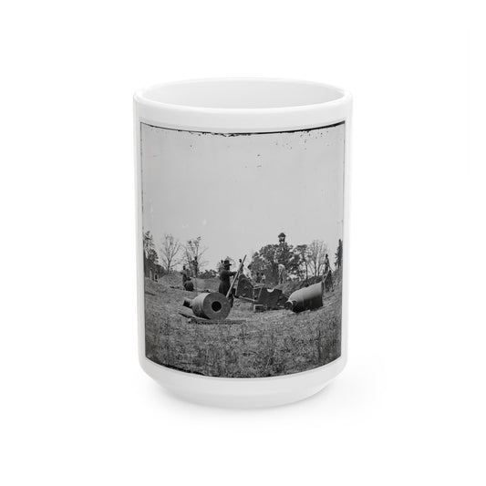 James River, Va. Work Party And Mortars At Butler's Crow's Nest (U.S. Civil War) White Coffee Mug-15oz-The Sticker Space