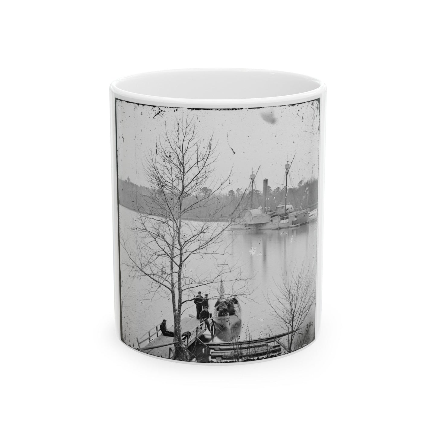 James River, Virginia. U.S. Gunboat Massasoit (U.S. Civil War) White Coffee Mug-11oz-The Sticker Space