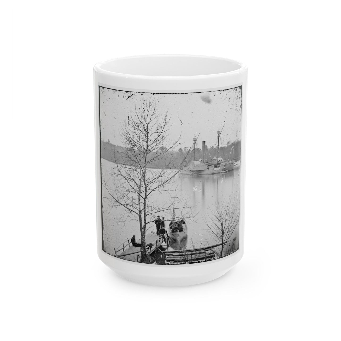 James River, Virginia. U.S. Gunboat Massasoit (U.S. Civil War) White Coffee Mug-15oz-The Sticker Space