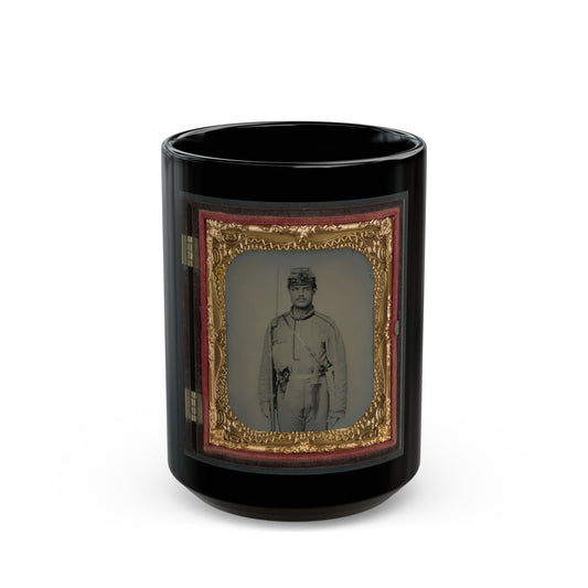 James W. Millner Of Company K, 38th Virginia Infantry Regiment With Bayoneted Musket, Holstered Pistol, And Knife (U.S. Civil War) Black Coffee Mug-15oz-The Sticker Space