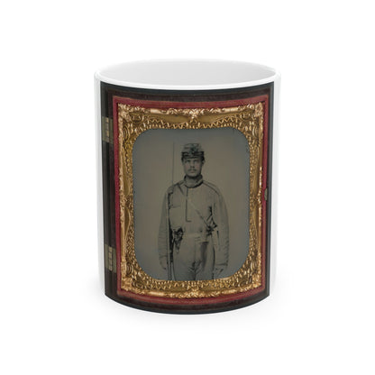 James W. Millner Of Company K, 38th Virginia Infantry Regiment With Bayoneted Musket, Holstered Pistol, And Knife (U.S. Civil War) White Coffee Mug-11oz-The Sticker Space