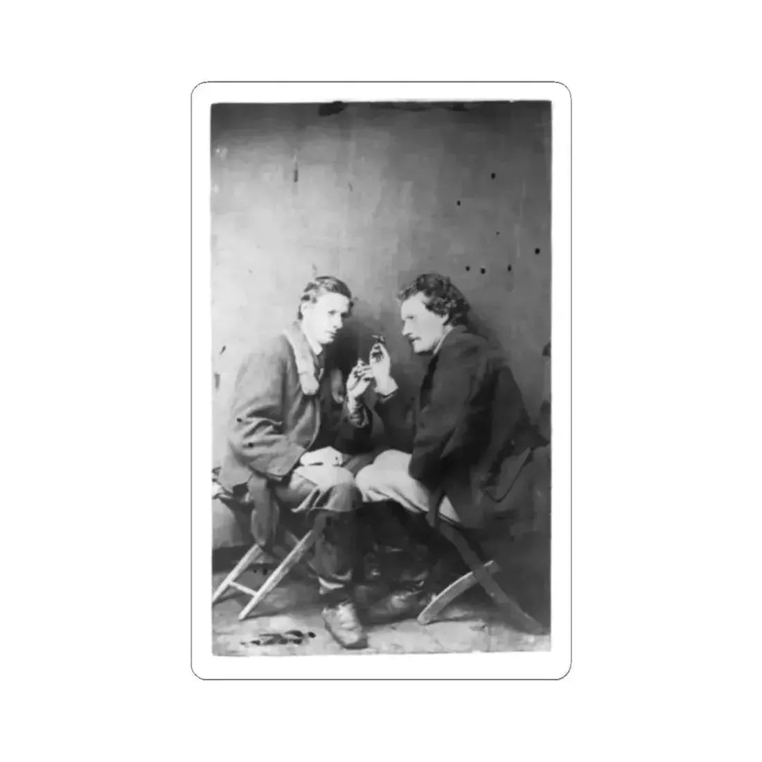 James Walker and Theodore Davis, Civil War Artists, Full-Length Portrait, Seated on Camp Stools, Facing Each Other (U.S. Civil War) STICKER Vinyl Kiss-Cut Decal 2 Inch White - The Sticker Space