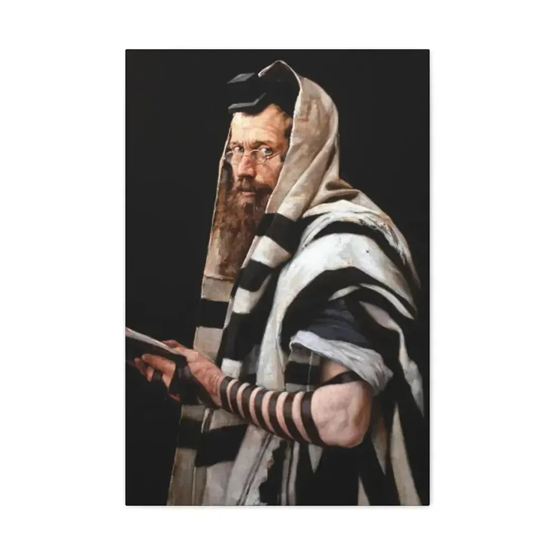 Jan Styka (1858-1925) Rabbi with tefillin - Canvas Wall Art 20″ x 30″ 1.25" - The Sticker Space