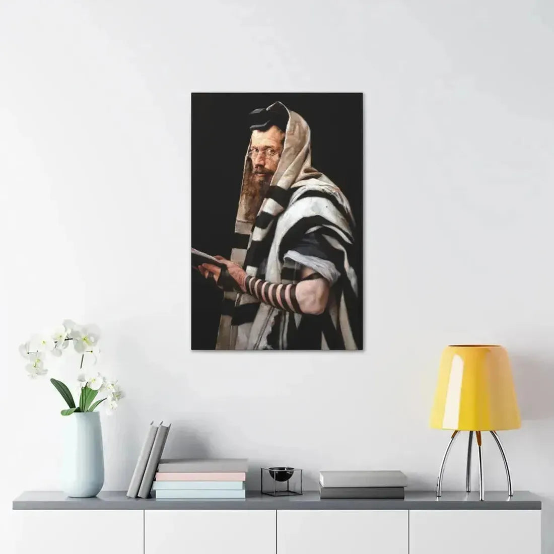 Jan Styka (1858-1925) Rabbi with tefillin - Canvas Wall Art - The Sticker Space