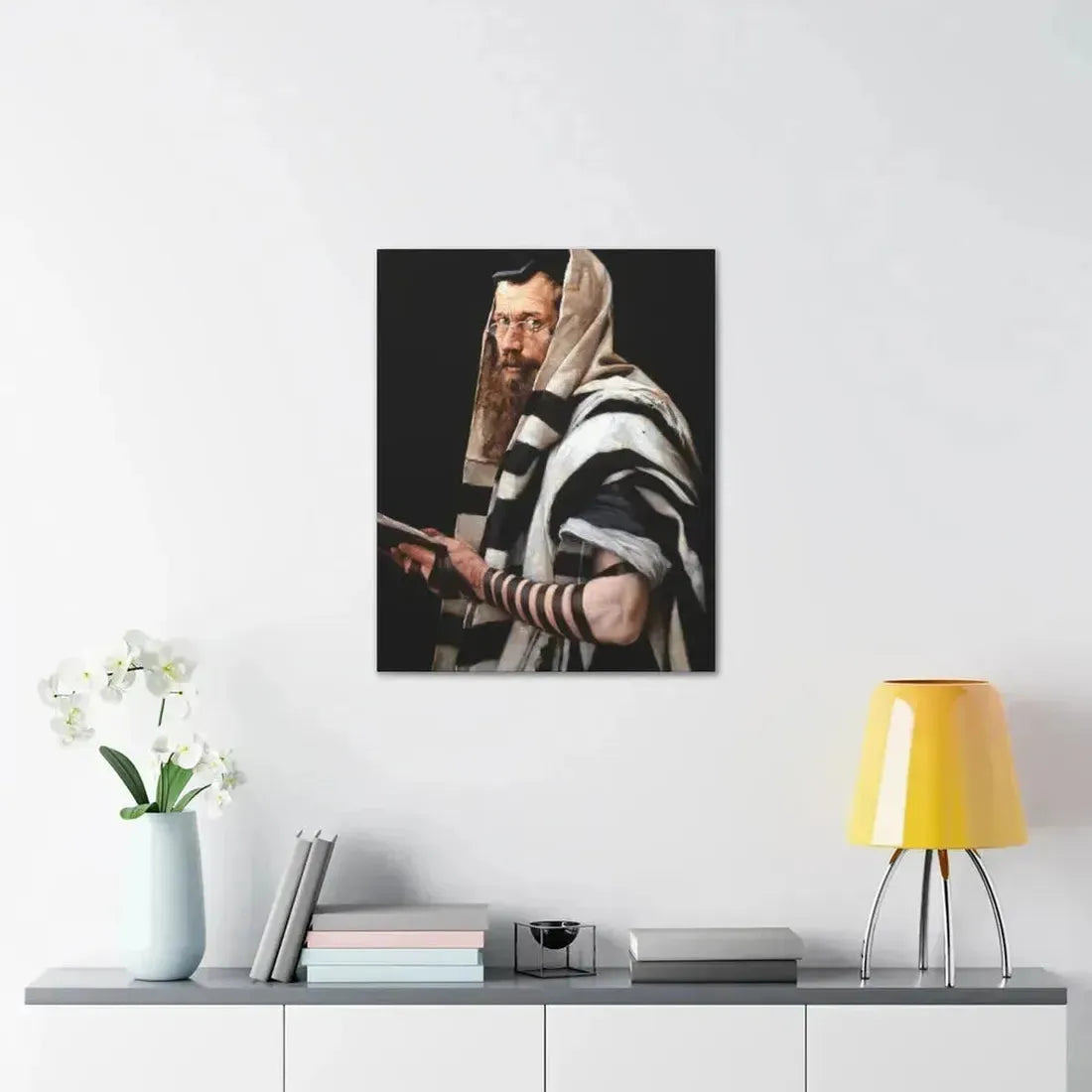 Jan Styka (1858-1925) Rabbi with tefillin - Canvas Wall Art - The Sticker Space