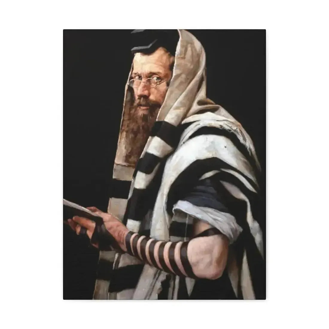 Jan Styka (1858-1925) Rabbi with tefillin - Canvas Wall Art - The Sticker Space