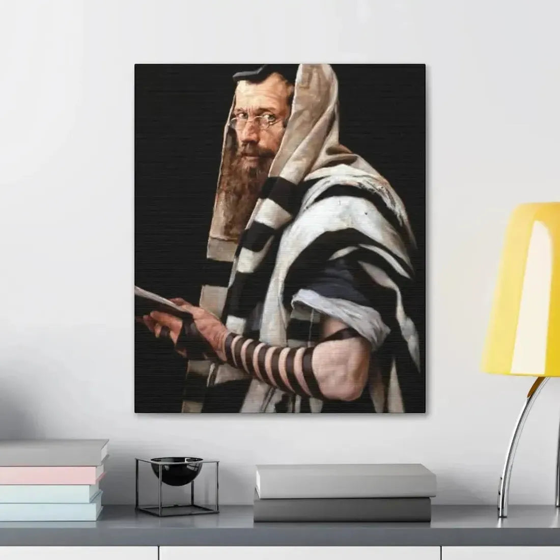 Jan Styka (1858-1925) Rabbi with tefillin - Canvas Wall Art - The Sticker Space