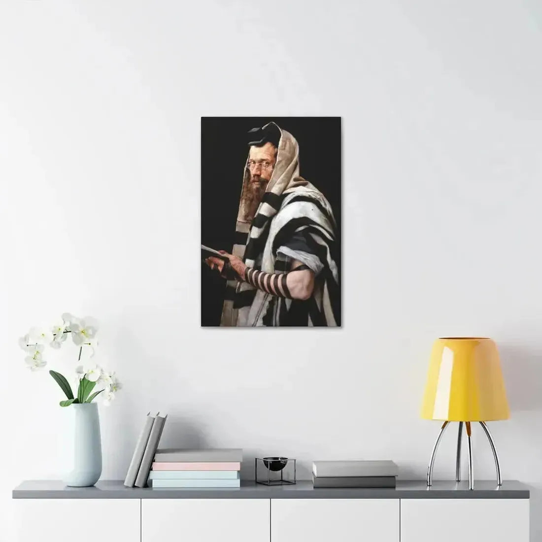Jan Styka (1858-1925) Rabbi with tefillin - Canvas Wall Art - The Sticker Space