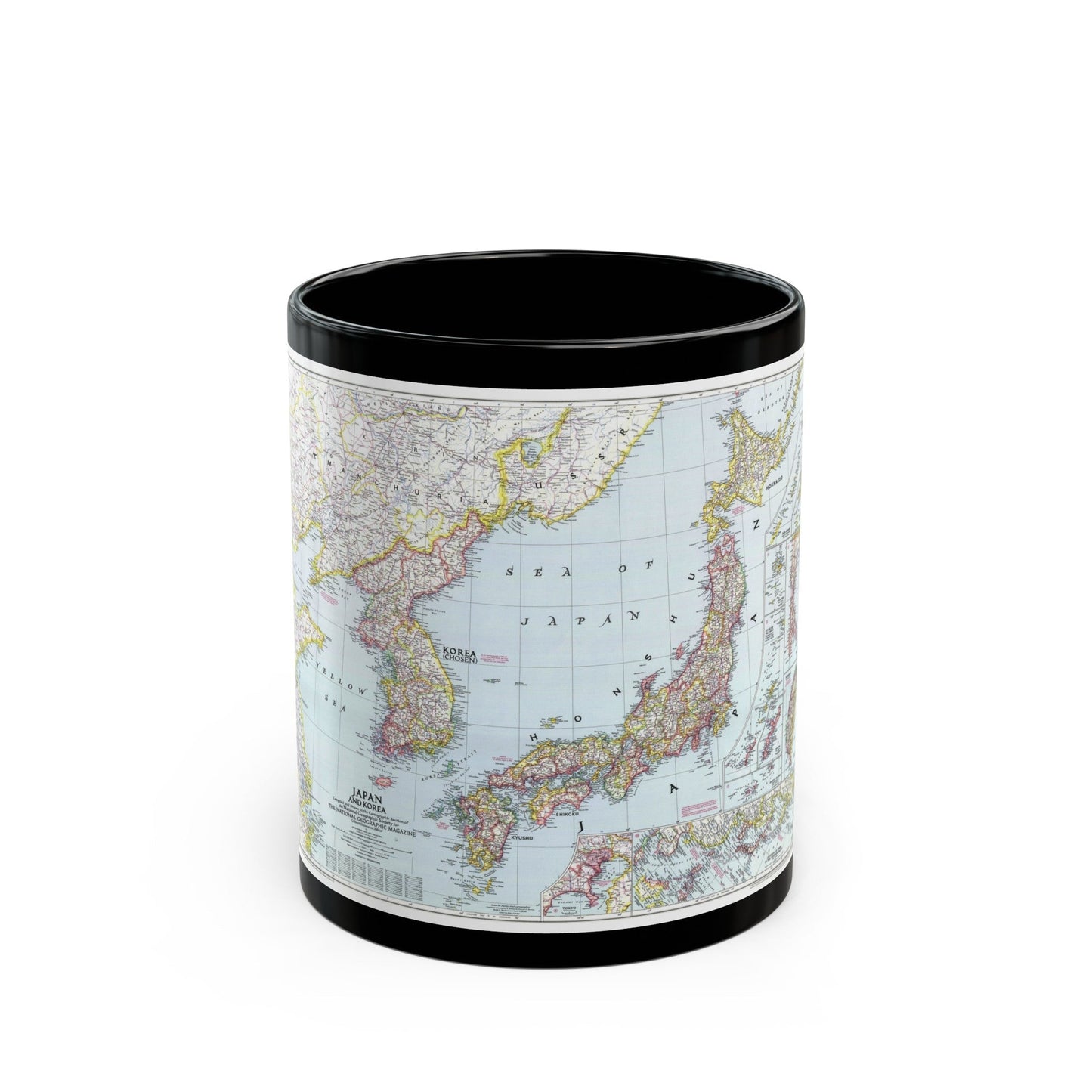 Japan and Korea (1945) (Map) Black Coffee Mug-11oz-The Sticker Space