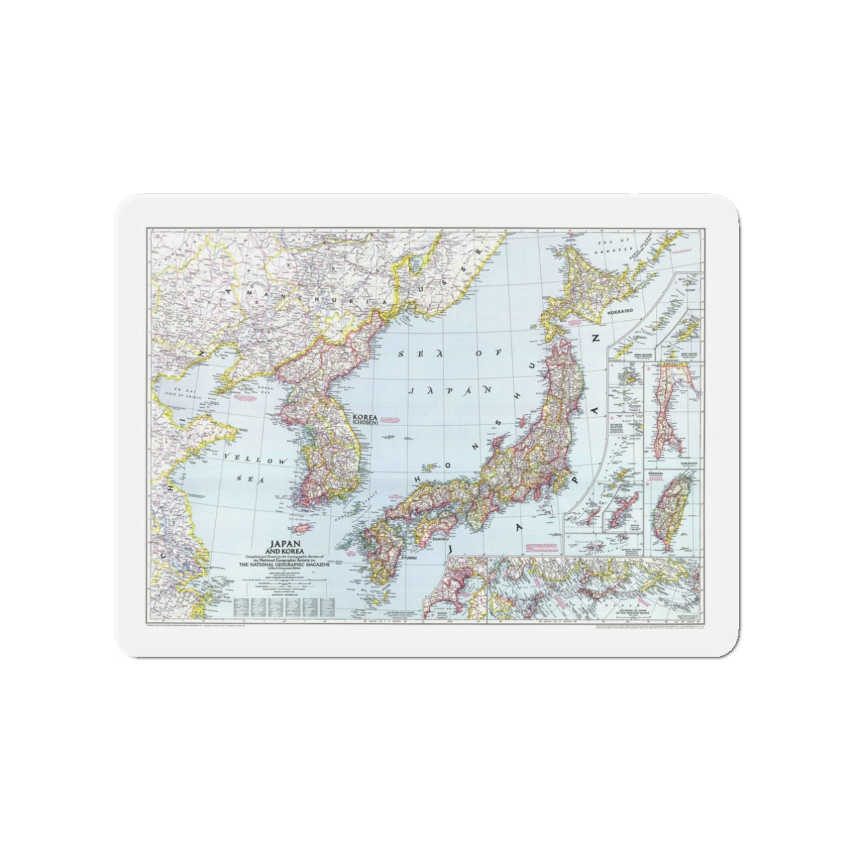 Japan and Korea (1945) (Map) Refrigerator Magnet-3" x 3"-The Sticker Space