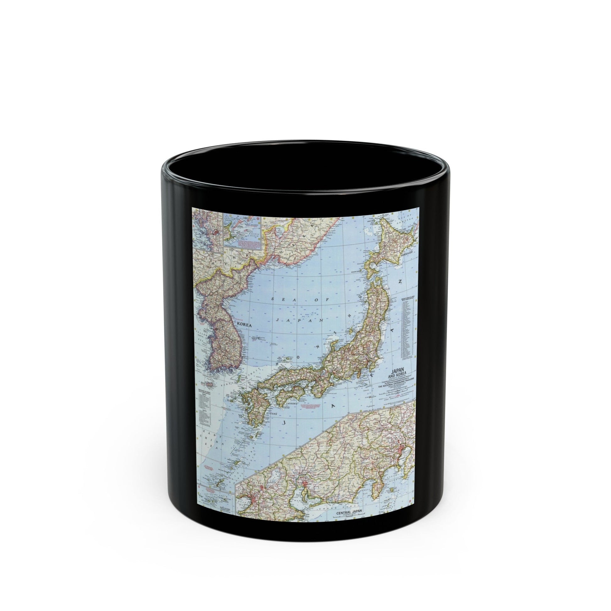 Japan and Korea (1960) (Map) Black Coffee Mug-11oz-The Sticker Space