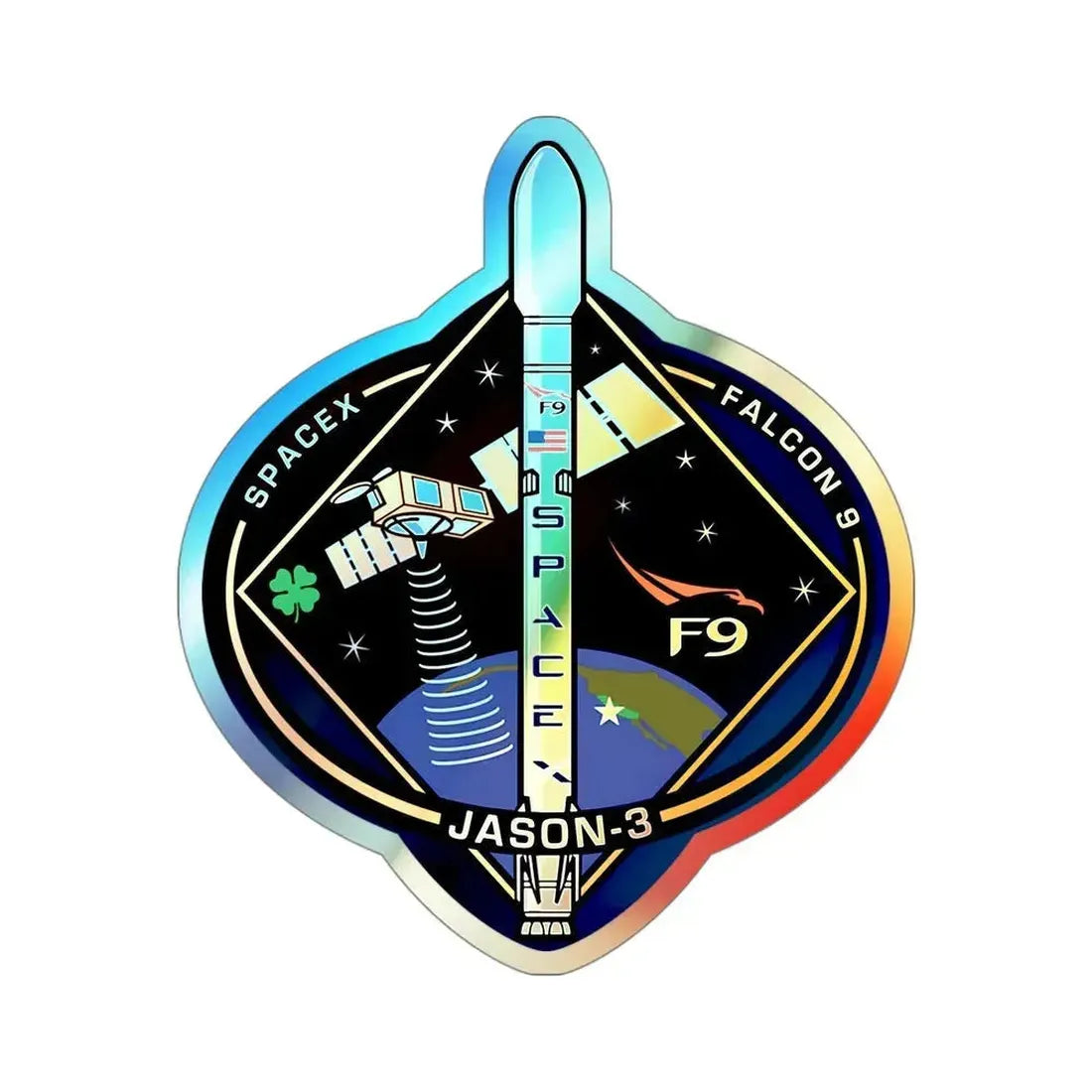 Jason-3 (SpaceX) Holographic STICKER Die-Cut Vinyl Decal 4 Inch Holographic - The Sticker Space