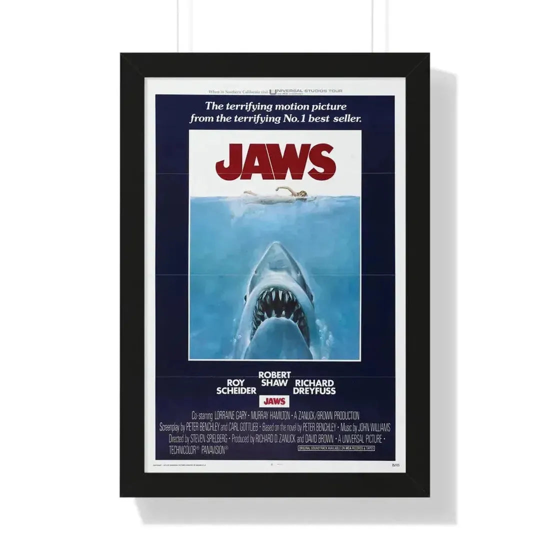 JAWS 1975 - Framed Movie Poster 16″ x 24″ Black - The Sticker Space