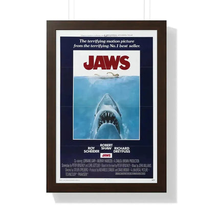 JAWS 1975 - Framed Movie Poster 16″ x 24″ Walnut - The Sticker Space