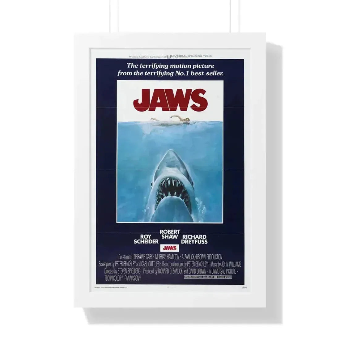 JAWS 1975 - Framed Movie Poster 16″ x 24″ White - The Sticker Space