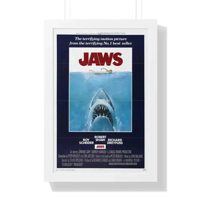 JAWS 1975 - Framed Movie Poster 16″ x 24″ White - The Sticker Space