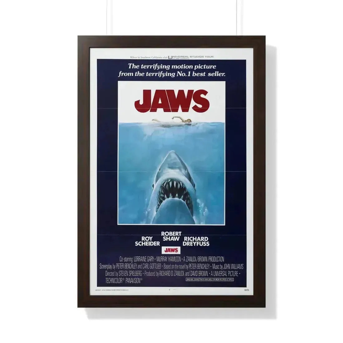 JAWS 1975 - Framed Movie Poster 20" x 30" Walnut - The Sticker Space