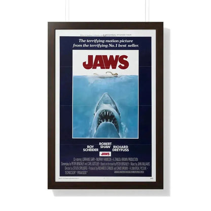 JAWS 1975 - Framed Movie Poster 20" x 30" Walnut - The Sticker Space