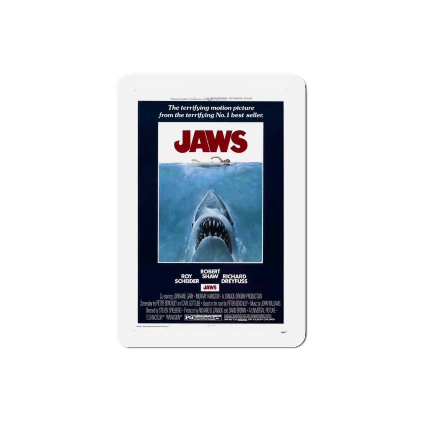 Jaws 1975 Movie Poster Die-Cut Magnet-2 Inch-The Sticker Space