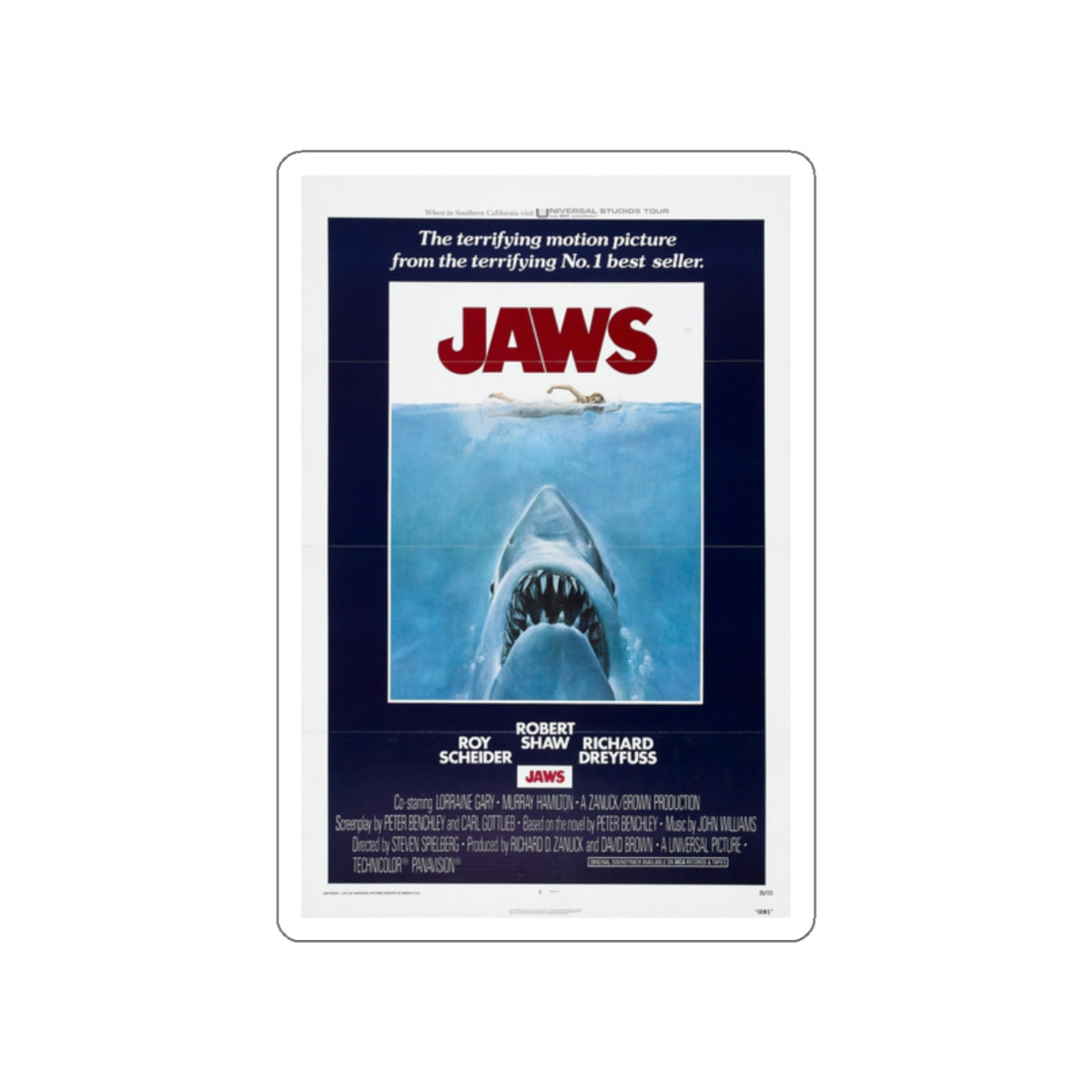 JAWS 1975 Movie Poster STICKER Vinyl Die-Cut Decal-2 Inch-The Sticker Space