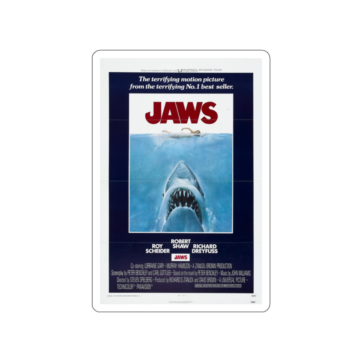 JAWS 1975 Movie Poster STICKER Vinyl Die-Cut Decal-3 Inch-The Sticker Space