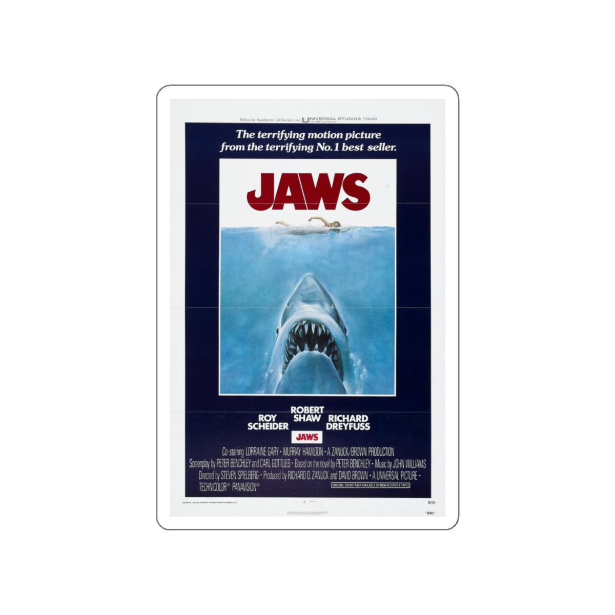 JAWS 1975 Movie Poster STICKER Vinyl Die-Cut Decal-4 Inch-The Sticker Space