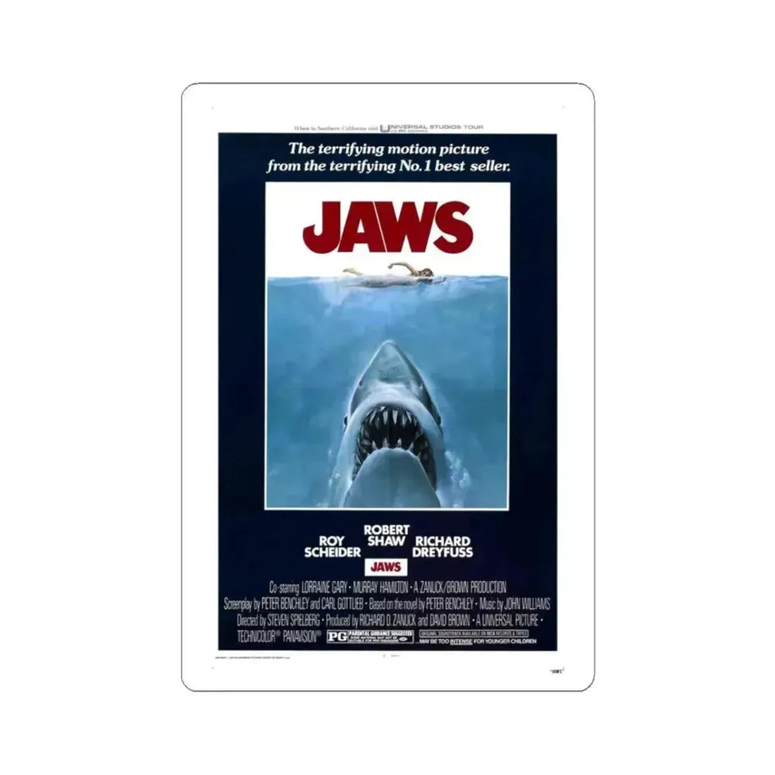 Jaws 1975 Movie Poster - STICKER Vinyl Kiss-Cut Decal 3 Inch White - The Sticker Space