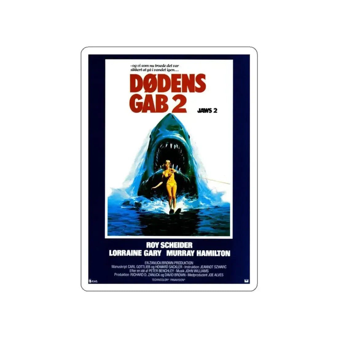 JAWS 2 (DANISH) 1978 Movie Poster STICKER Vinyl Die-Cut Decal 6 Inch - The Sticker Space