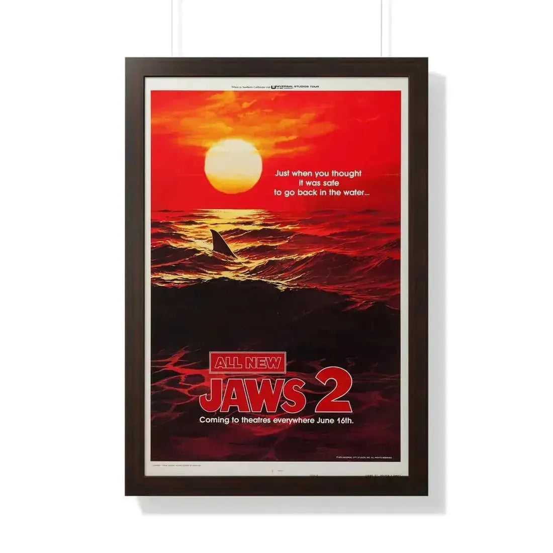JAWS 2 (TEASER 2) 1978 - Framed Movie Poster 20" x 30" Walnut - The Sticker Space