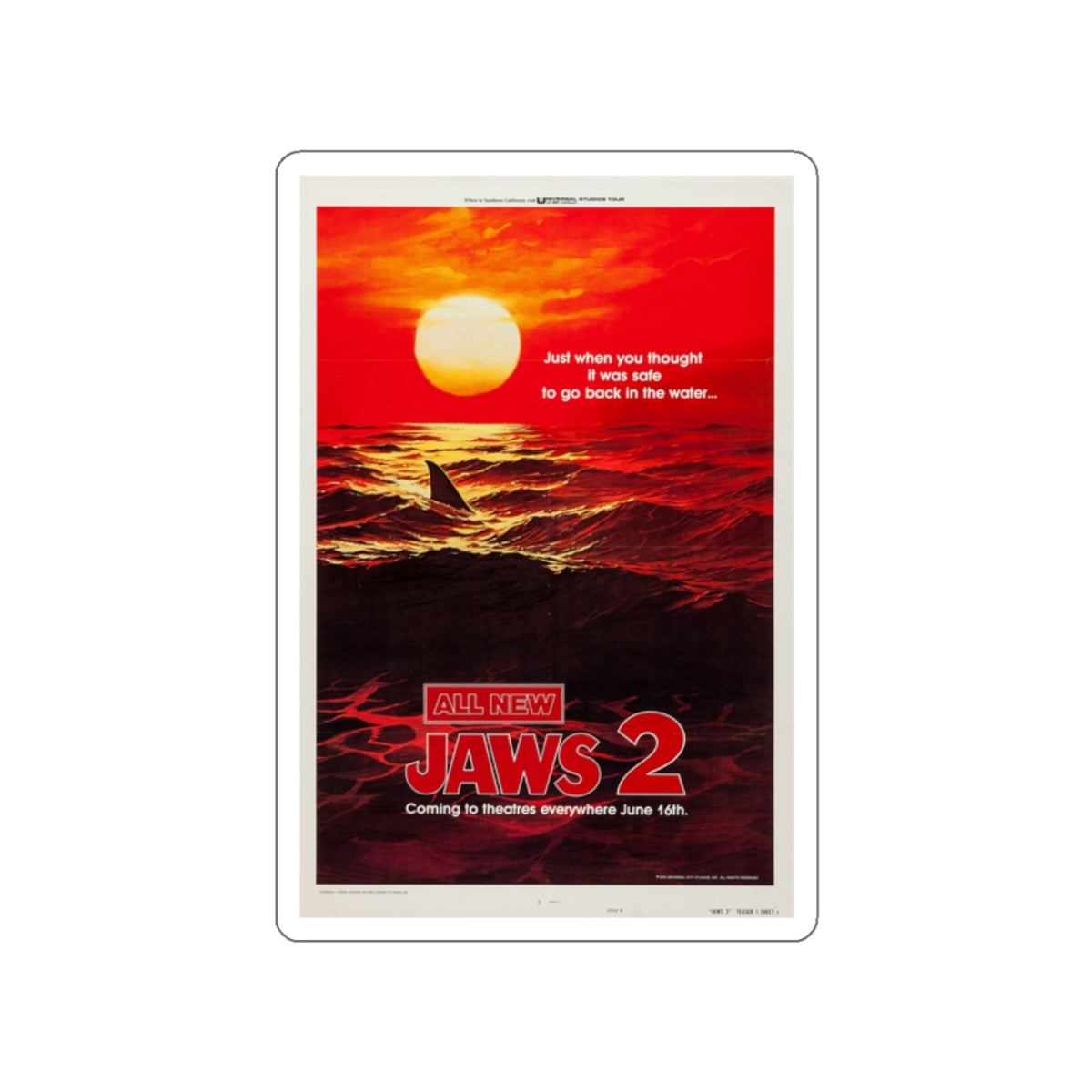 JAWS 2 (TEASER 2) 1978 Movie Poster STICKER Vinyl Die-Cut Decal-2 Inch-The Sticker Space