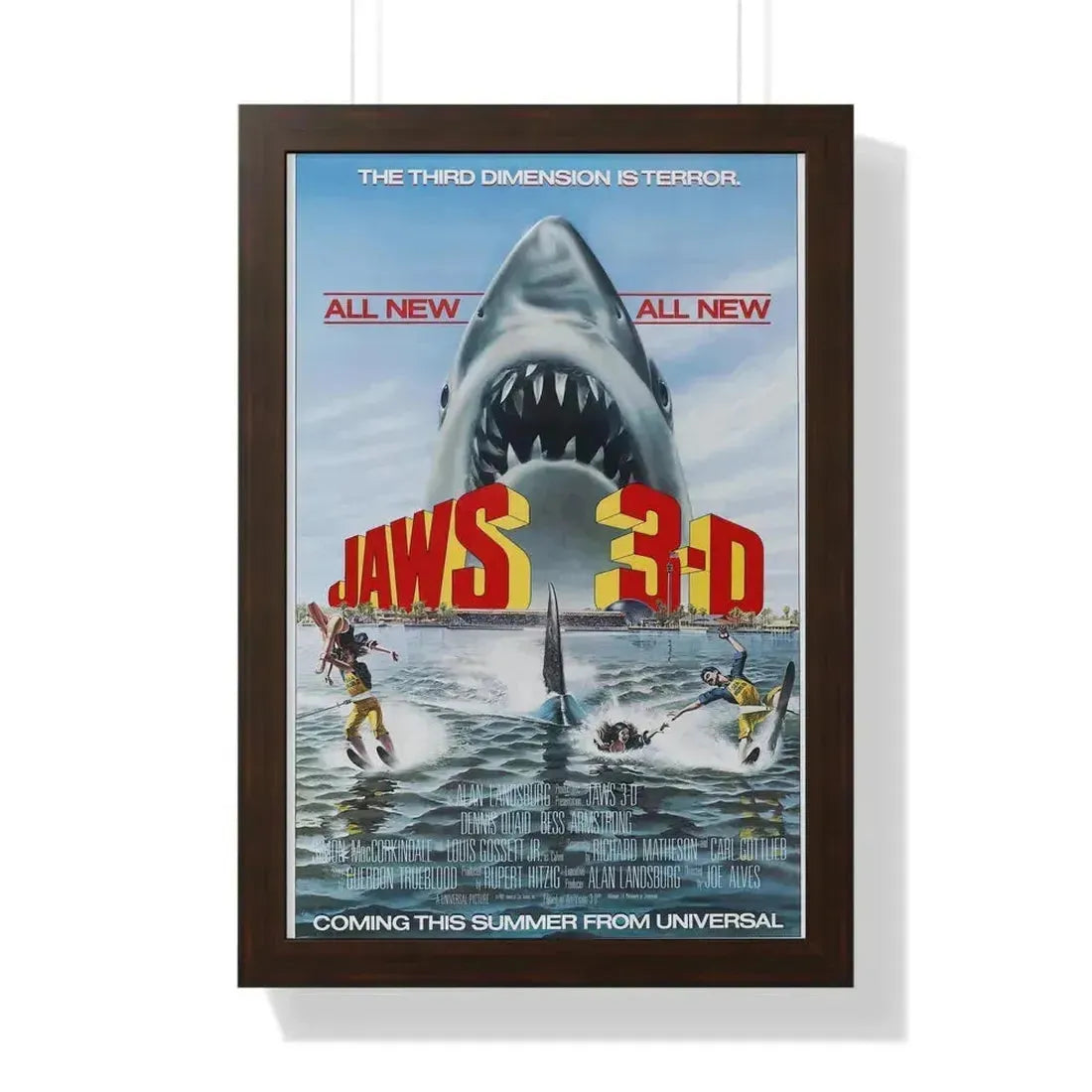 JAWS 3-D 1983 - Framed Movie Poster 16″ x 24″ Walnut - The Sticker Space