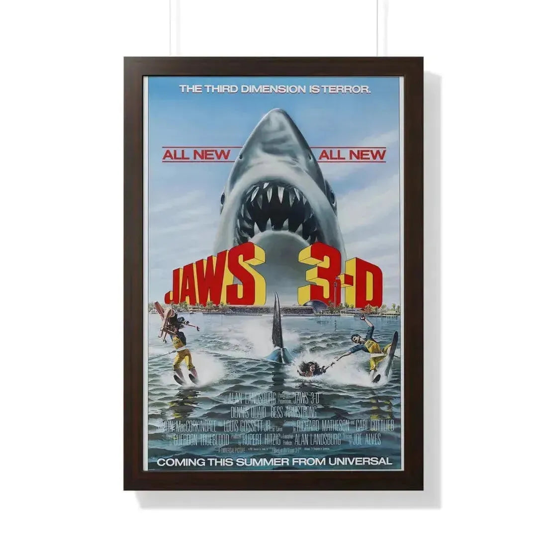 JAWS 3-D 1983 - Framed Movie Poster 20" x 30" Walnut - The Sticker Space
