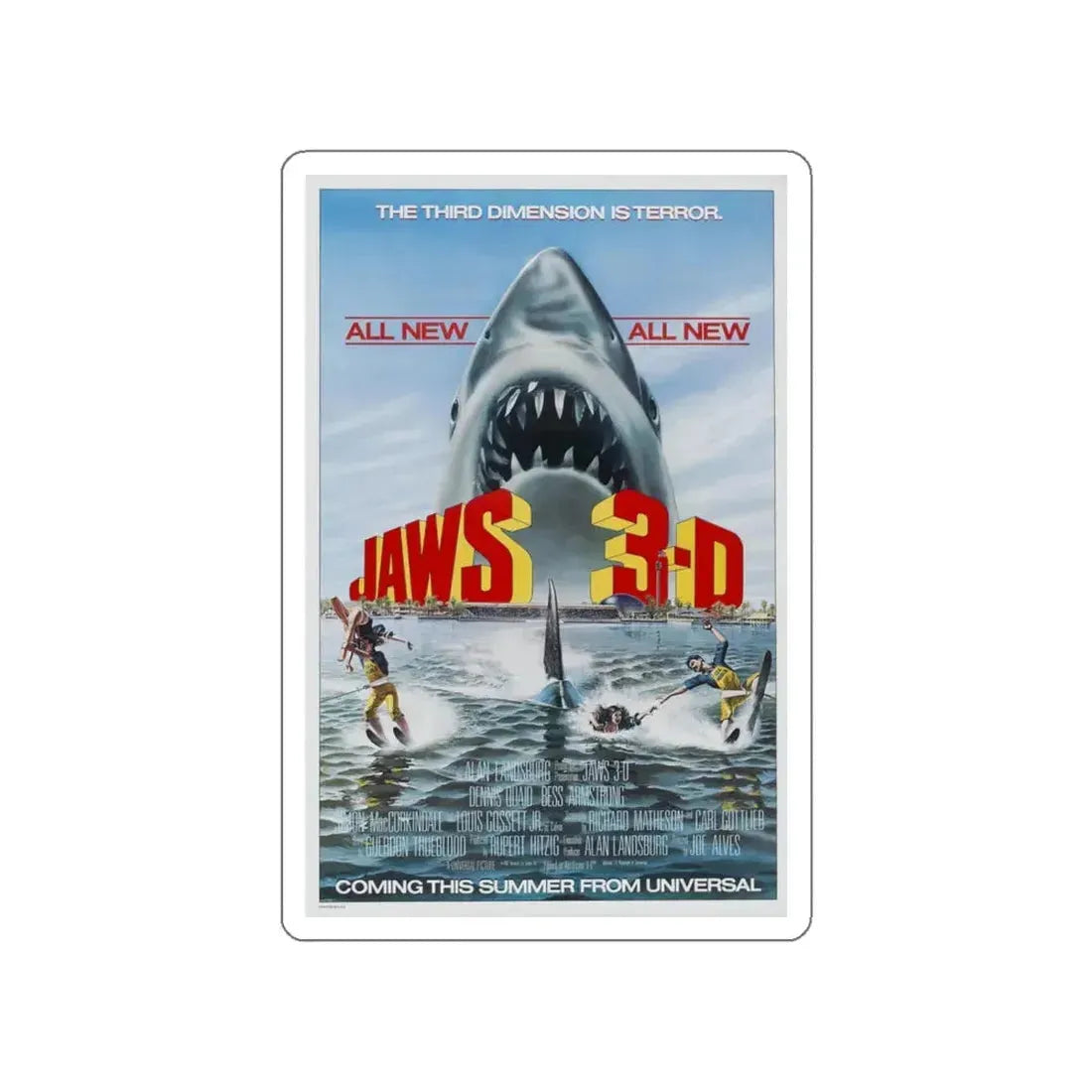 JAWS 3-D 1983 Movie Poster STICKER Vinyl Die-Cut Decal 5 Inch - The Sticker Space