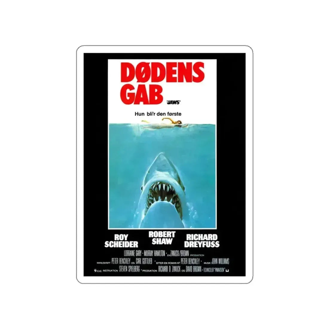JAWS (DANISH) 1975 Movie Poster STICKER Vinyl Die-Cut Decal 3 Inch - The Sticker Space