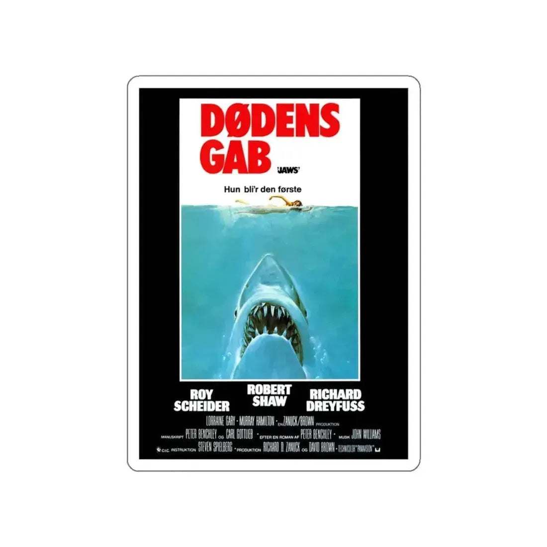 JAWS (DANISH) 1975 Movie Poster STICKER Vinyl Die-Cut Decal 5 Inch - The Sticker Space