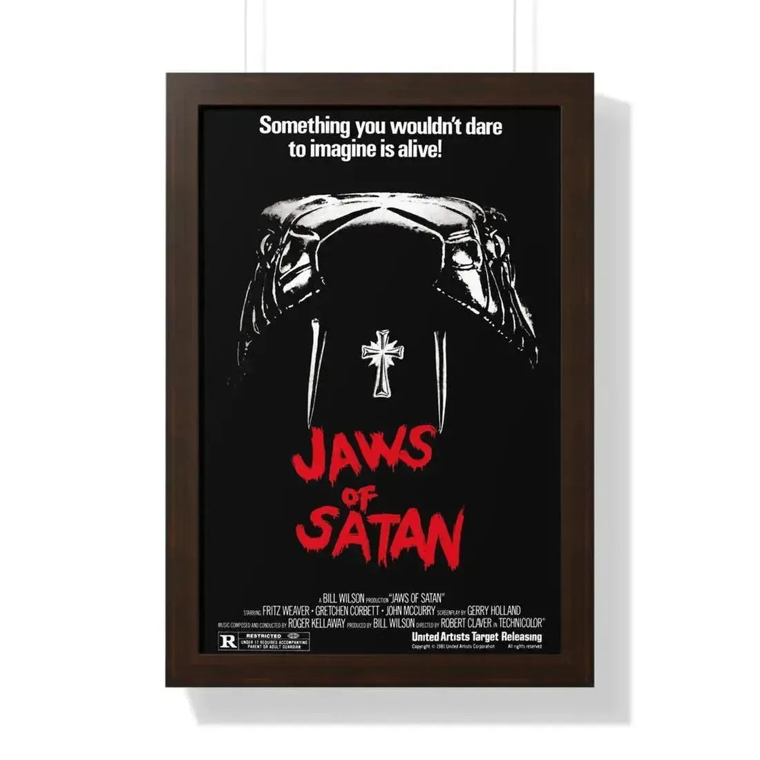 JAWS OF SATAN 1981 - Framed Movie Poster 16″ x 24″ Walnut - The Sticker Space