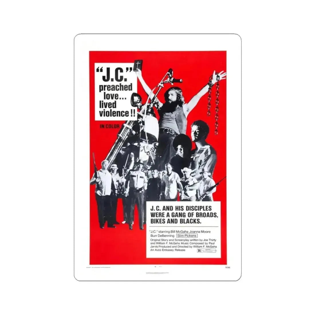 J.C. 1972 Movie Poster - STICKER Vinyl Kiss-Cut Decal 3 Inch White - The Sticker Space