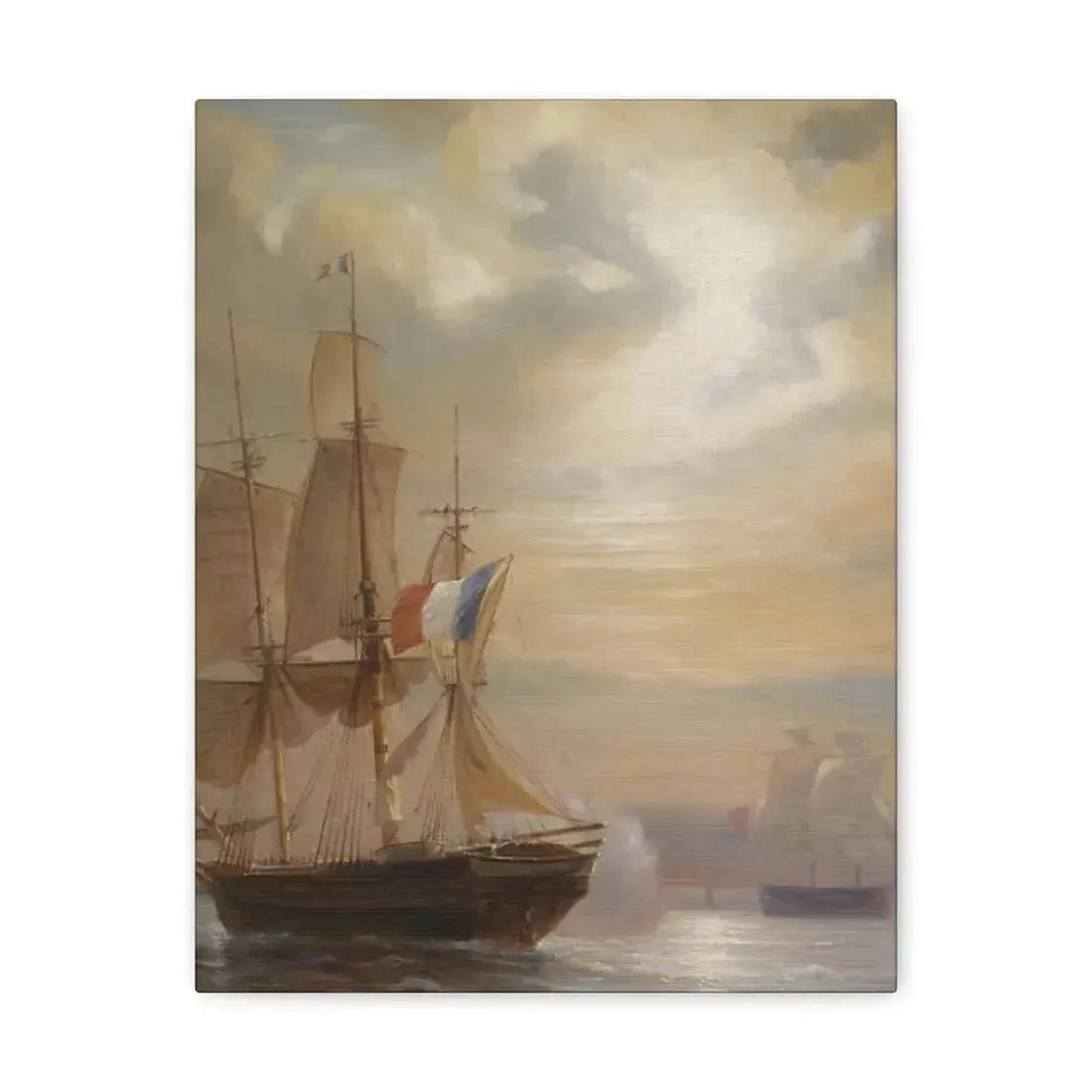 Jean-Antoine Theodore Gudin (1802-1880) Sailing Ships at Dusk - Canvas Wall Art 11″ x 14″ 1.25" - The Sticker Space