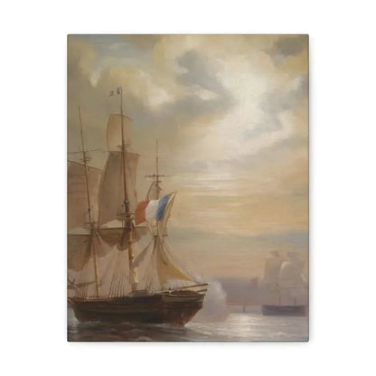 Jean-Antoine Theodore Gudin (1802-1880) Sailing Ships at Dusk - Canvas Wall Art 11″ x 14″ 1.25" - The Sticker Space