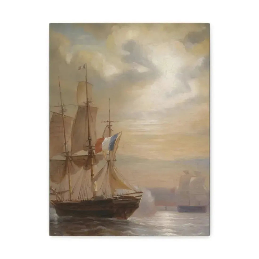 Jean-Antoine Theodore Gudin (1802-1880) Sailing Ships at Dusk - Canvas Wall Art 12″ x 16″ 1.25" - The Sticker Space