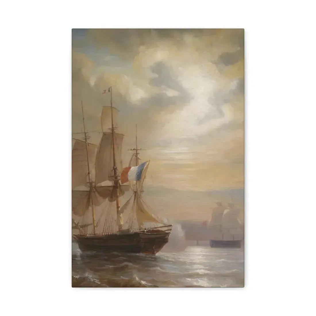 Jean-Antoine Theodore Gudin (1802-1880) Sailing Ships at Dusk - Canvas Wall Art 12" x 18" 1.25" - The Sticker Space