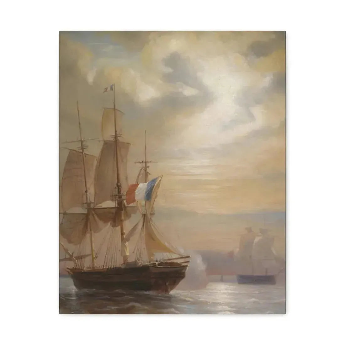 Jean-Antoine Theodore Gudin (1802-1880) Sailing Ships at Dusk - Canvas Wall Art 16″ x 20″ 1.25" - The Sticker Space